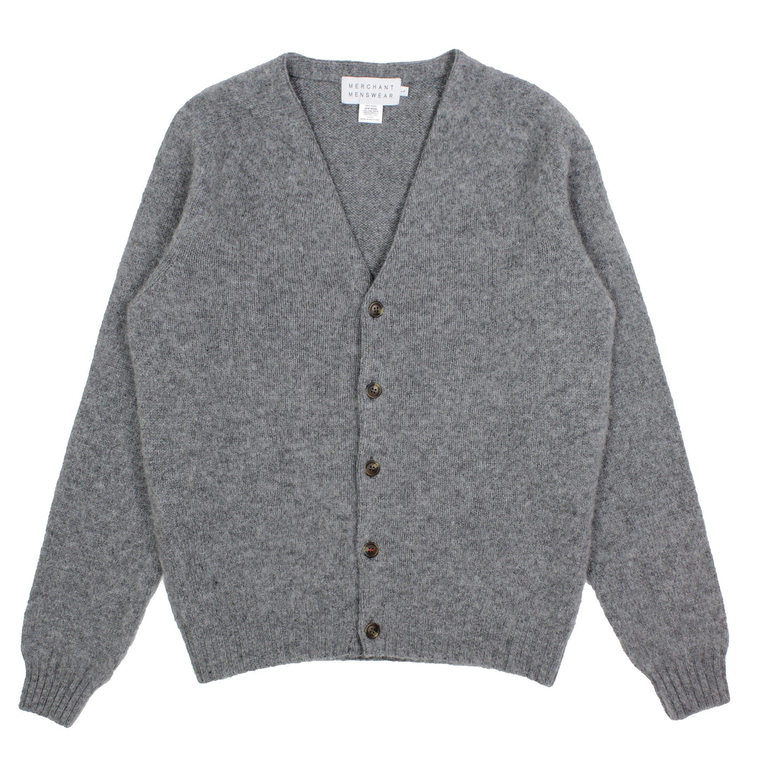 Merchant Menswear Shaggy Brushed Cardigan Mid Grey Front View image