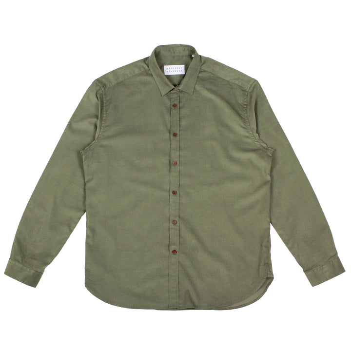 Merchant Menswear Mercante Babycord Shirt Saggio Green Front View Image