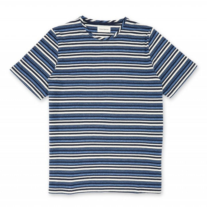 Oliver Spencer Conduit Stripe Tee Farrell Blue Front View