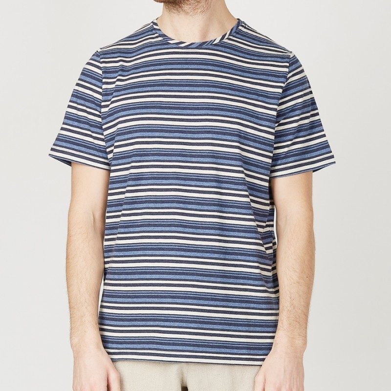 Oliver Spencer Conduit Stripe Tee Farrell Blue Model Front View