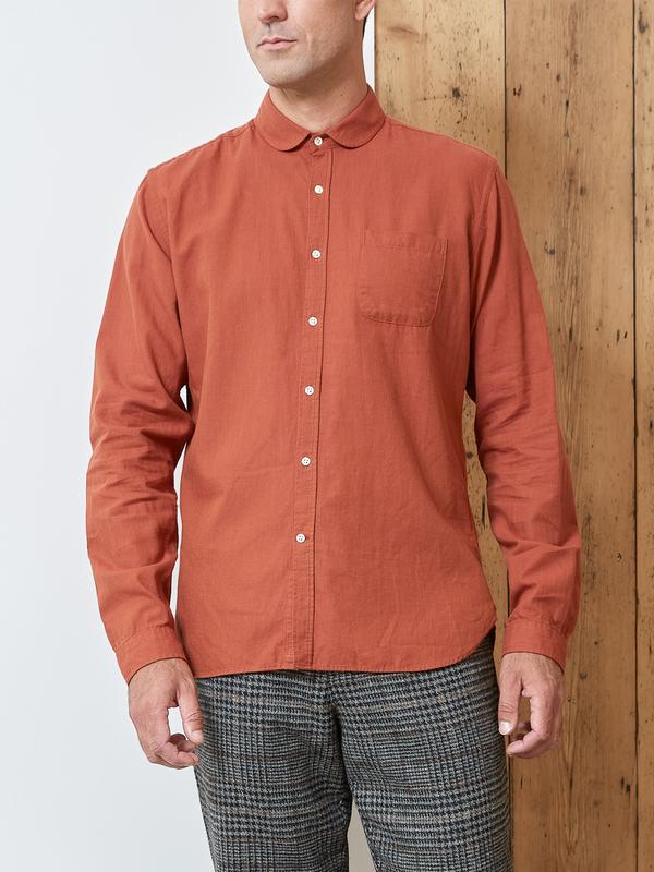 Oliver Spencer Eton Collar Shirt Burnt Orange Front View Model Image