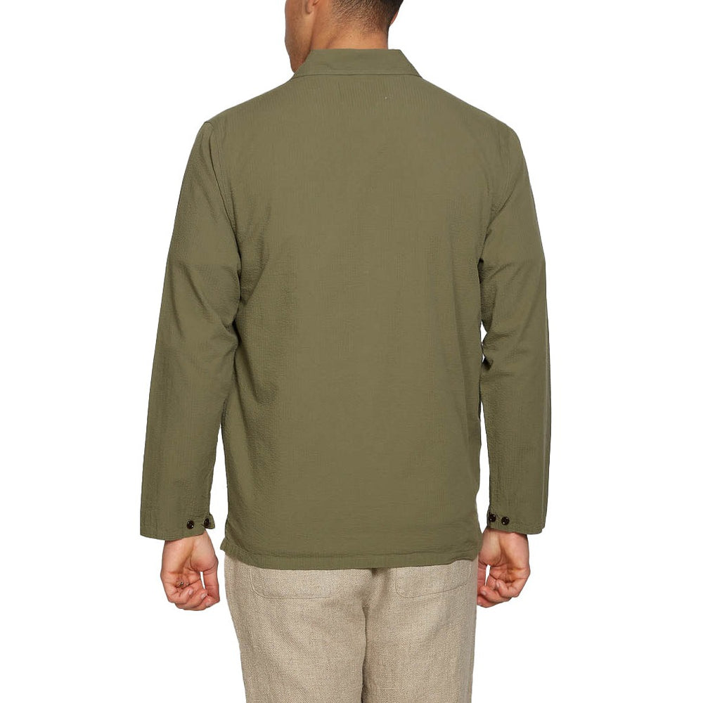 Oliver Spencer Hockney Shirt Jacket Green Model Back View