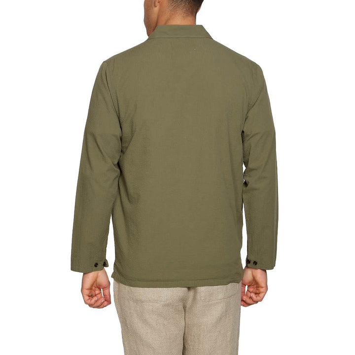 Oliver Spencer Hockney Shirt Jacket Green Model Back View
