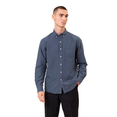 Colorful Standard Organic Cotton Oxford Shirt Petrol Blue Model Front View