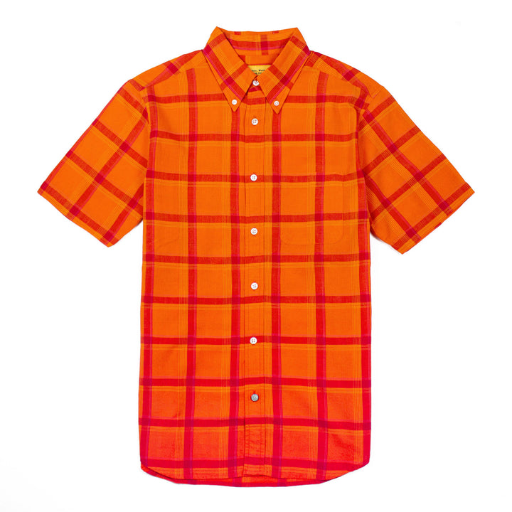Original Madras Trading Co. Short Sleeve Madras Check Shirt Brilliant Orange Front View Image