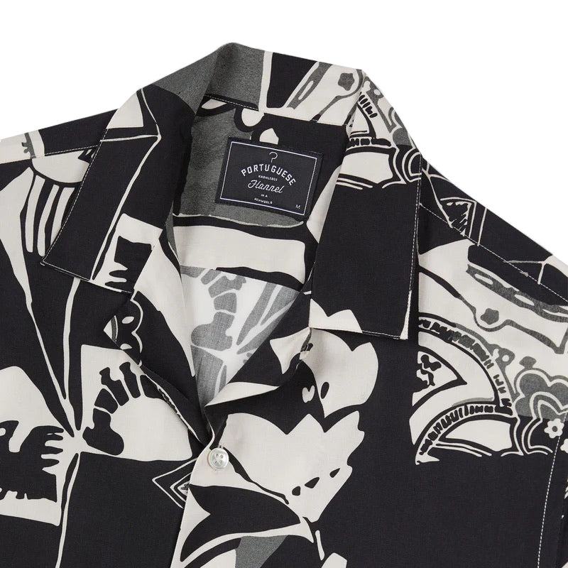 Portuguese Flannel Cuca Tencel Shirt Black Front Close Up Image