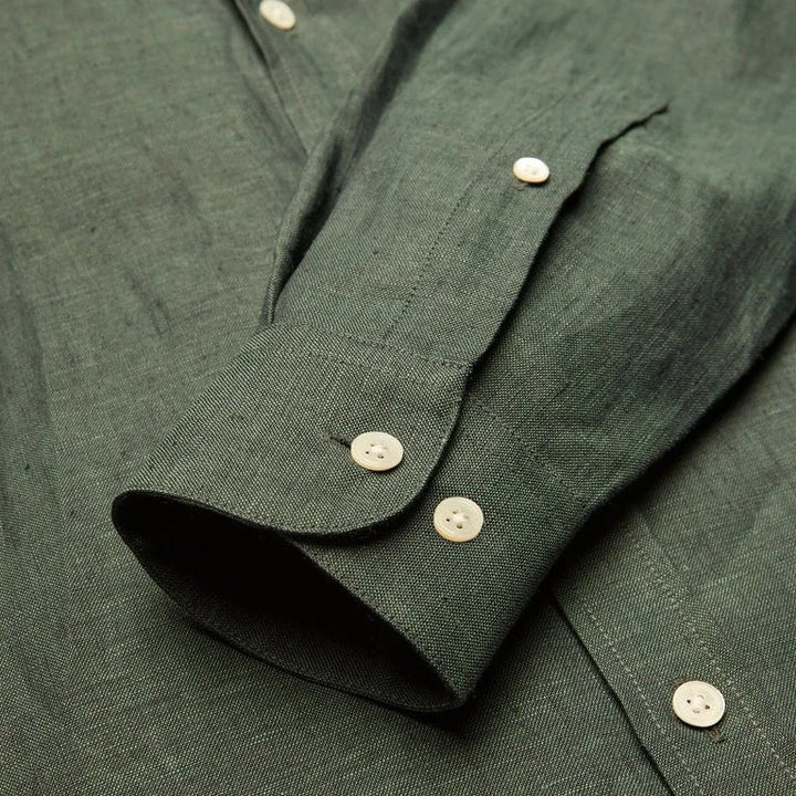 Portuguese Flannel Long Sleeve Linen Shirt Dry Green Cuff Detail Image