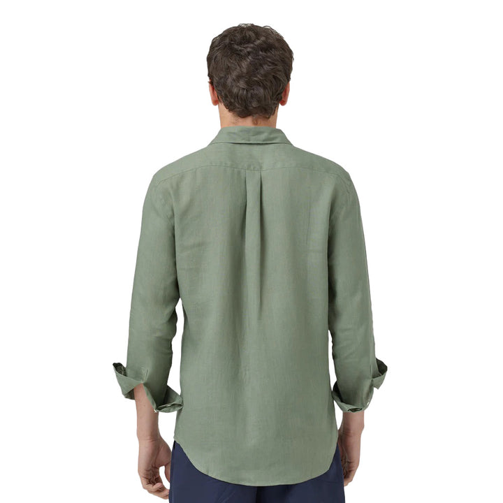 Portuguese Flannel Long Sleeve Linen Shirt Dry Green Model Back Image
