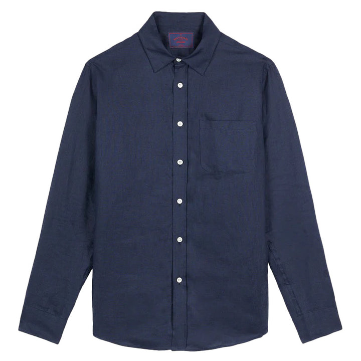 Portuguese Flannel Long Sleeve Linen Shirt Navy Front Image