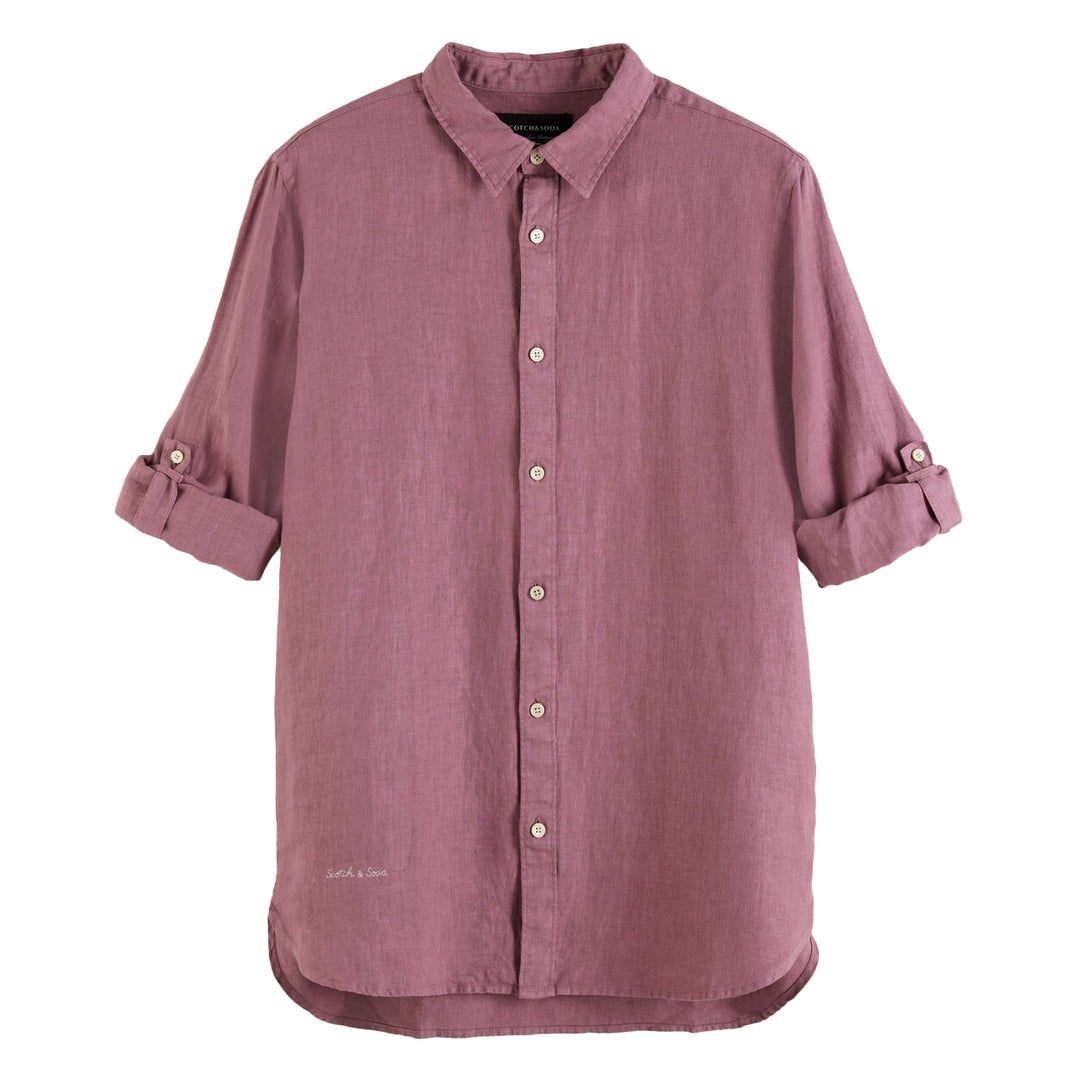 Scotch Soda Garment Dye Linen Shirt Resort Front Rolled Sleeve Image