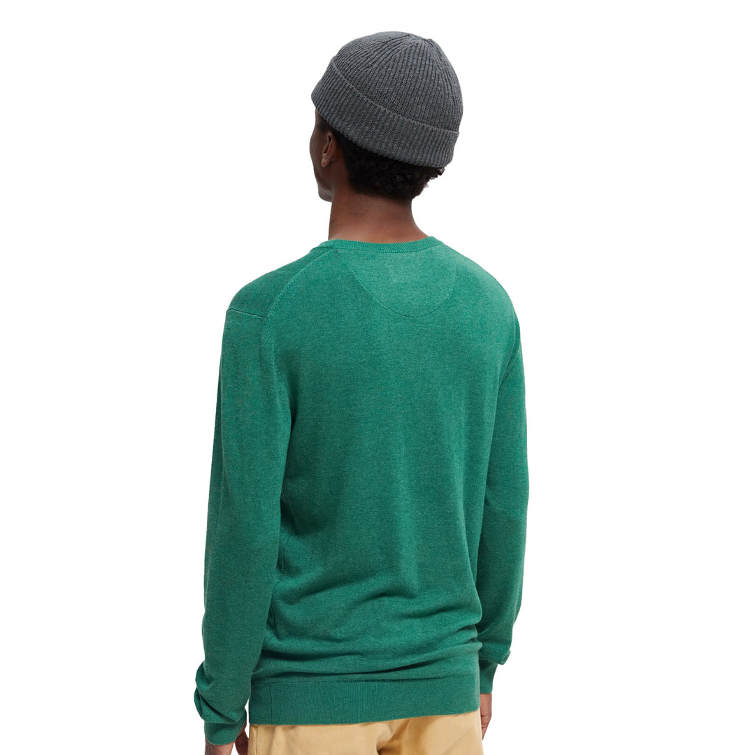 Scotch & Soda Essentials Crewneck Sweater Green Melange Model Back View