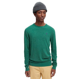 Scotch & Soda Essentials Crewneck Sweater Green Melange Model Front VIew