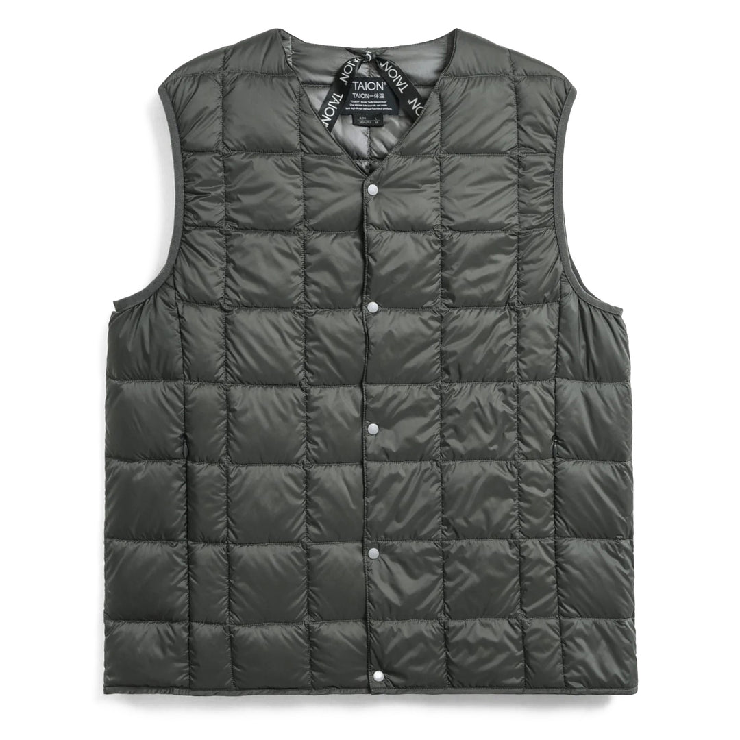 Taion V Neck Down Vest Dark Grey Front View Image