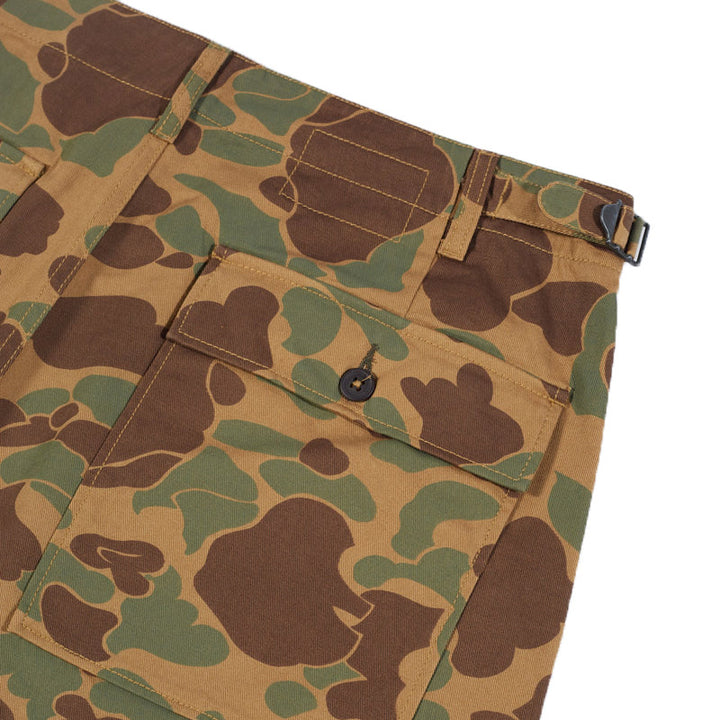 Universal Works Fatigue Short In Camo Sand Back Detail View Image