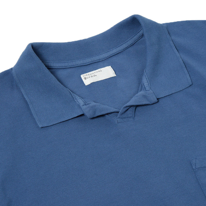 Universal Works Pique Cotton Vacation Polo Blue Collar Detail Image