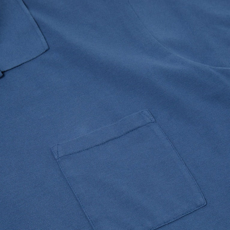 Universal Works Pique Cotton Vacation Polo Blue Pocket Detail Image