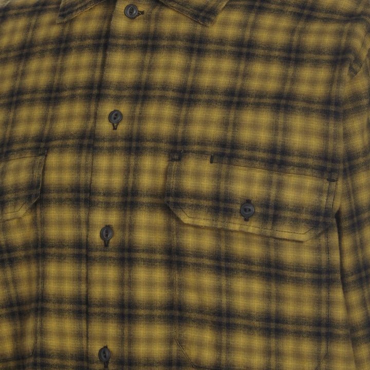 Universal Works Turtle Check Utility Shirt Mustard Close Up mage