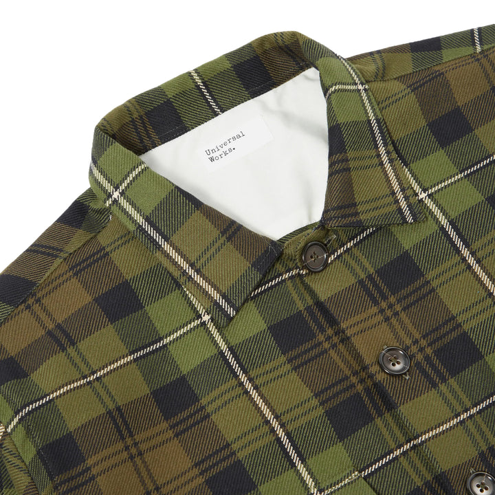 Universal Works Utility Shirt In Olive Moorland Check Collar Detail