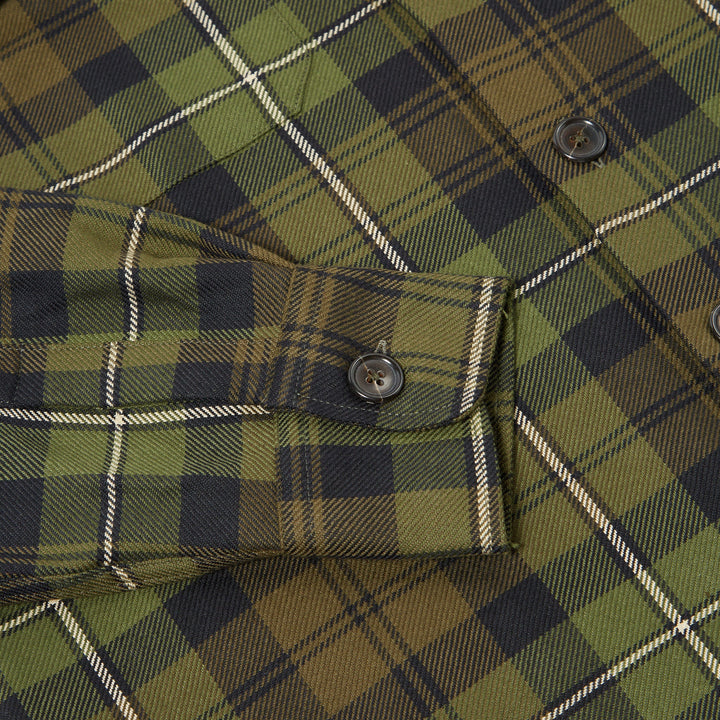 Universal Works Utility Shirt In Olive Moorland Check Cuff Detail Image