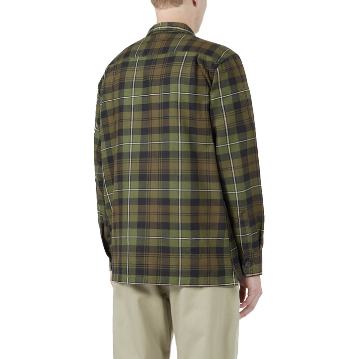 Universal Works Utility Shirt In Olive Moorland Check Model Back Image