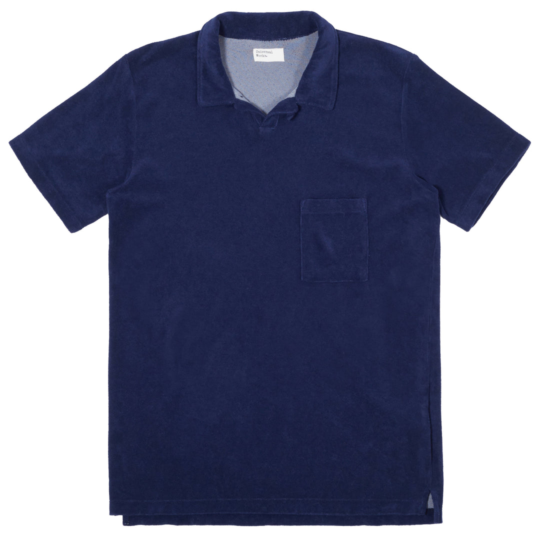Universal Works Vacation Polo in Terry Fleece Ink Blue Front View Image