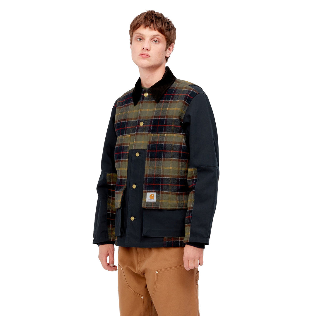 Carhartt WIP Highland Jacket Navy Barron Check Model Front View Image