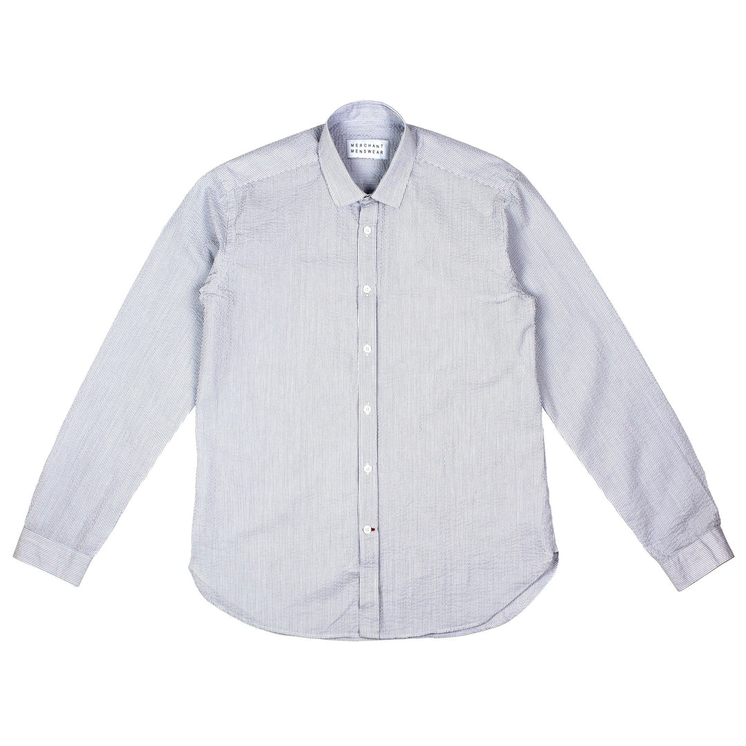 Mercante Seersucker Stripe Shirt Carrara White - Merchant Menswear