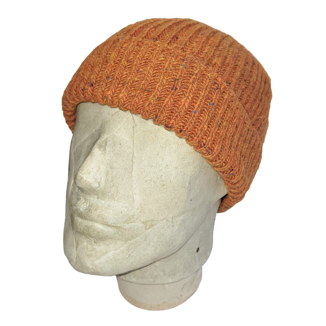 Merchant Menswear Wool Donegal Ribbed Beanie Burnt Orange - Merchant Menswear