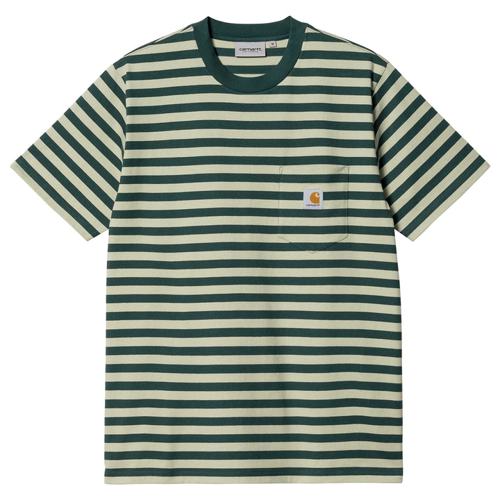 Carhartt WIP Scotty Stripe  Pocket Tee In Botanic Agave Front View Image