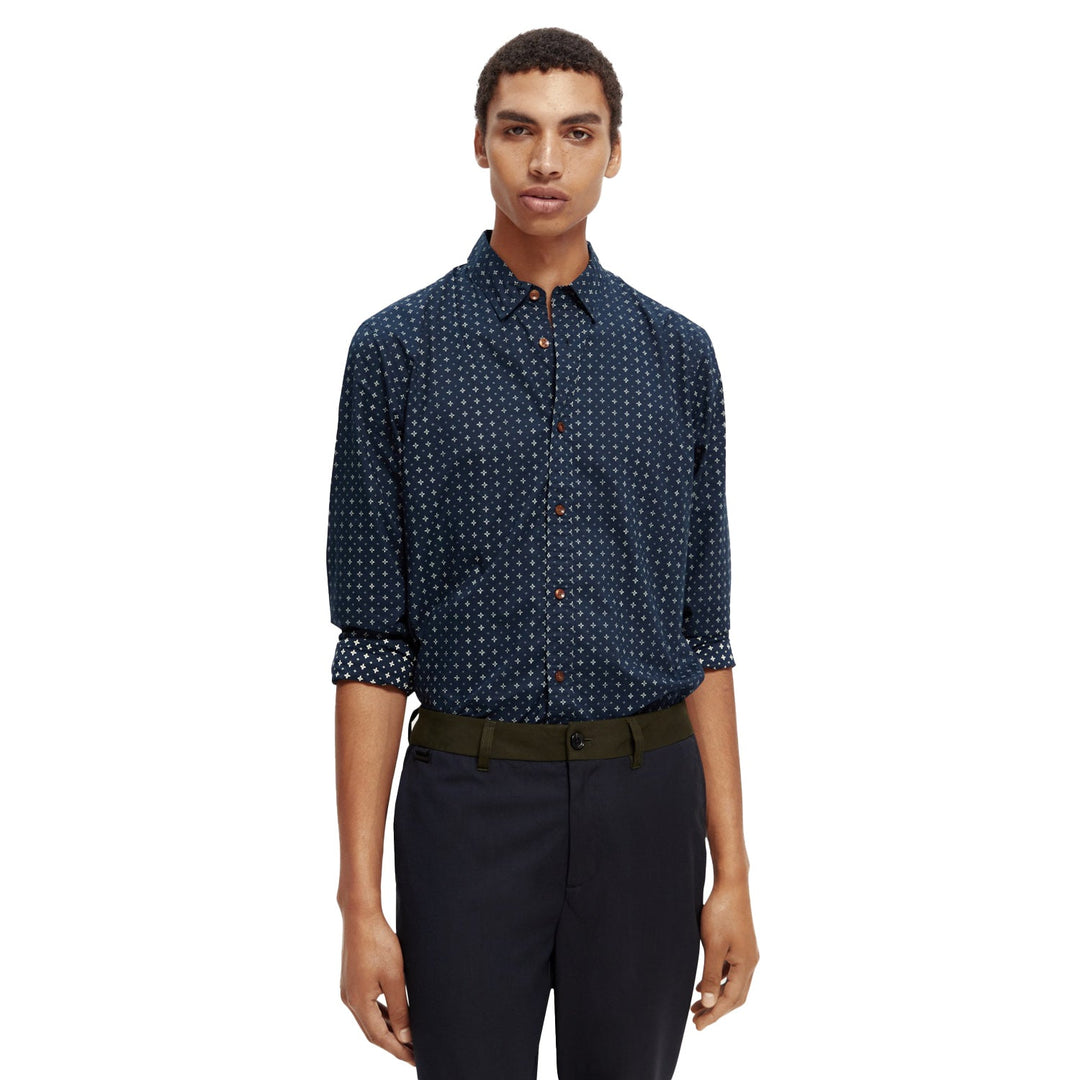 Slim Fit Star Print Shirt Navy - Merchant Menswear